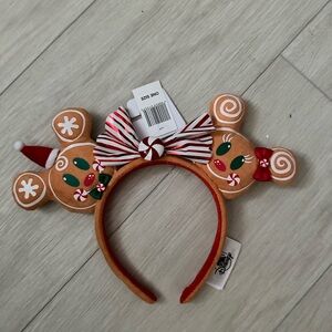 Disney Parks Gingerbread Mickey Mouse Ears with Red and Green Accents